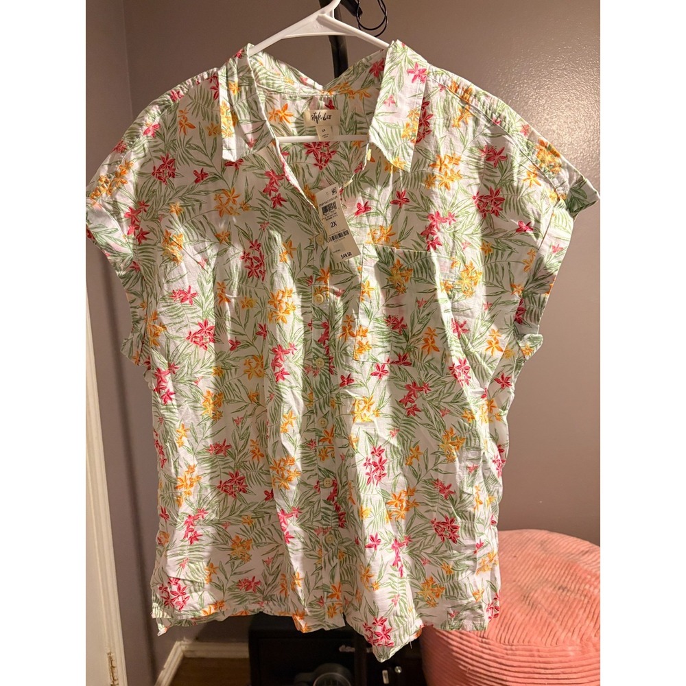 Style & Co - Tropical Floral Button Up Blouse Women's Sz 2X